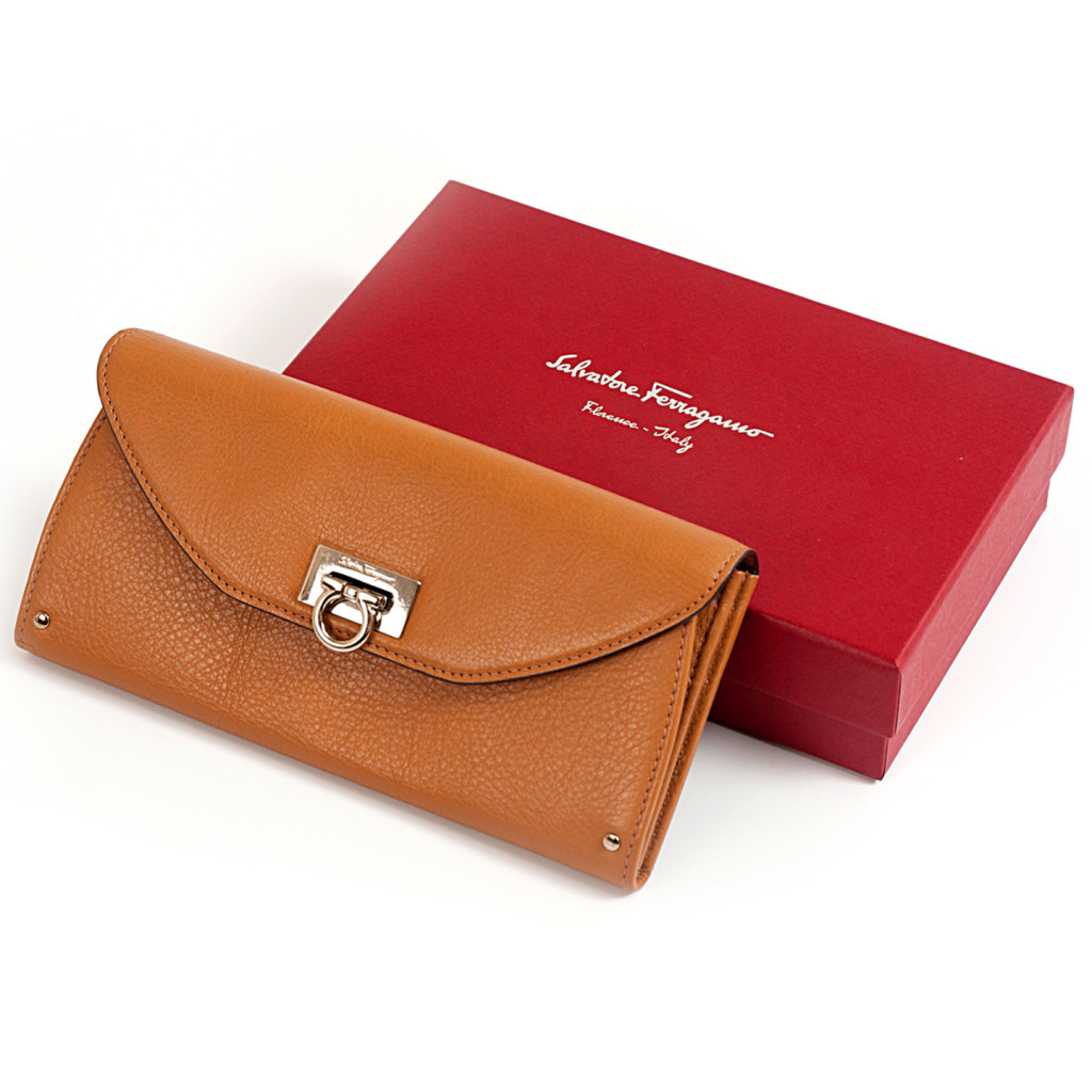 Salvatore Ferragamo Caramello Leather Continental Wallet LabelCentric