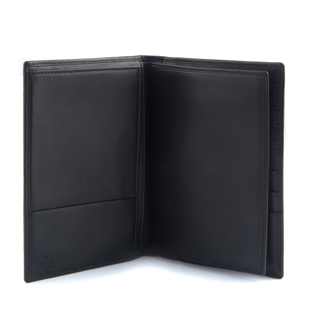Gucci Black Monogram Canvas Passport Holder LabelCentric