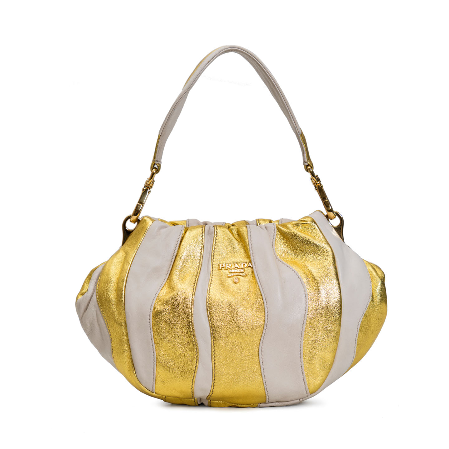 Prada Nappa Stripes Shoulder Bag Cera Oro - LabelCentric