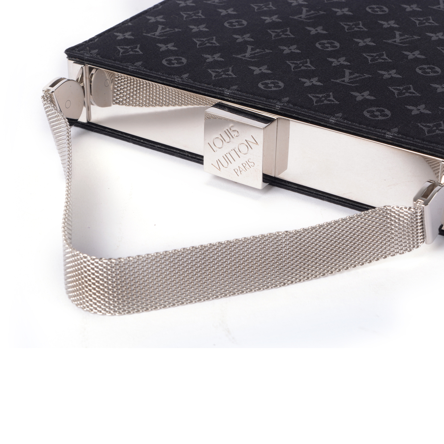 LOUIS VUITTON Louis Vuitton Ange MM handbag M92101 monogram satin black  silver metal fittings purse