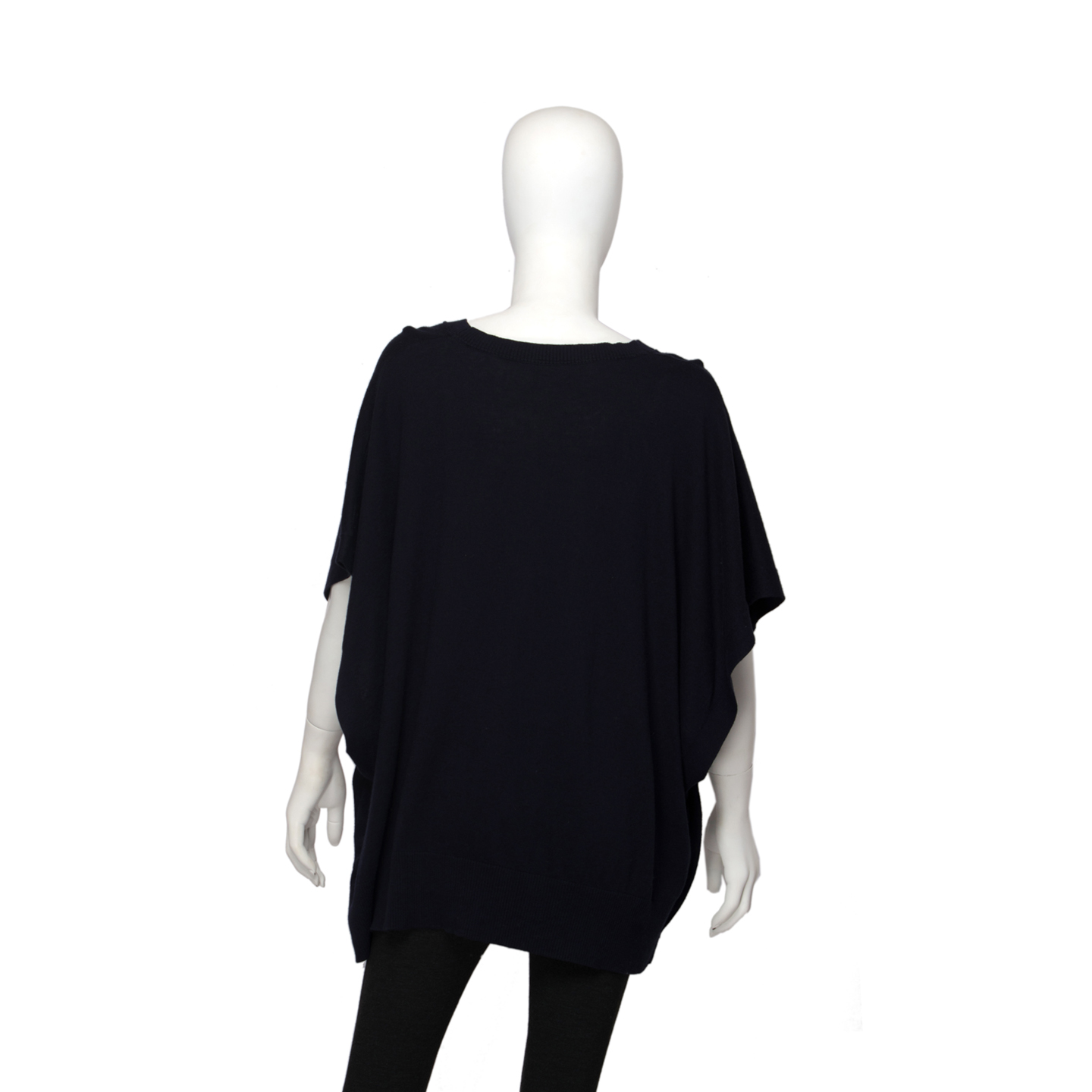 Massimo Dutti Navy Blue Silk/Cotton/Cashmere Poncho - LabelCentric