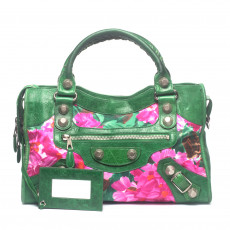 Balenciaga Green Floral Leather Giant City Handbag (02)