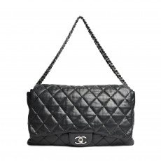 Chanel Black Quilted Lambskin Leather 3 Accordion Maxi Flap Bag 01