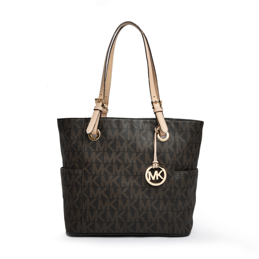 Michael Kors Brown Signature Canvas Jet Set Logo East/West Tote 01