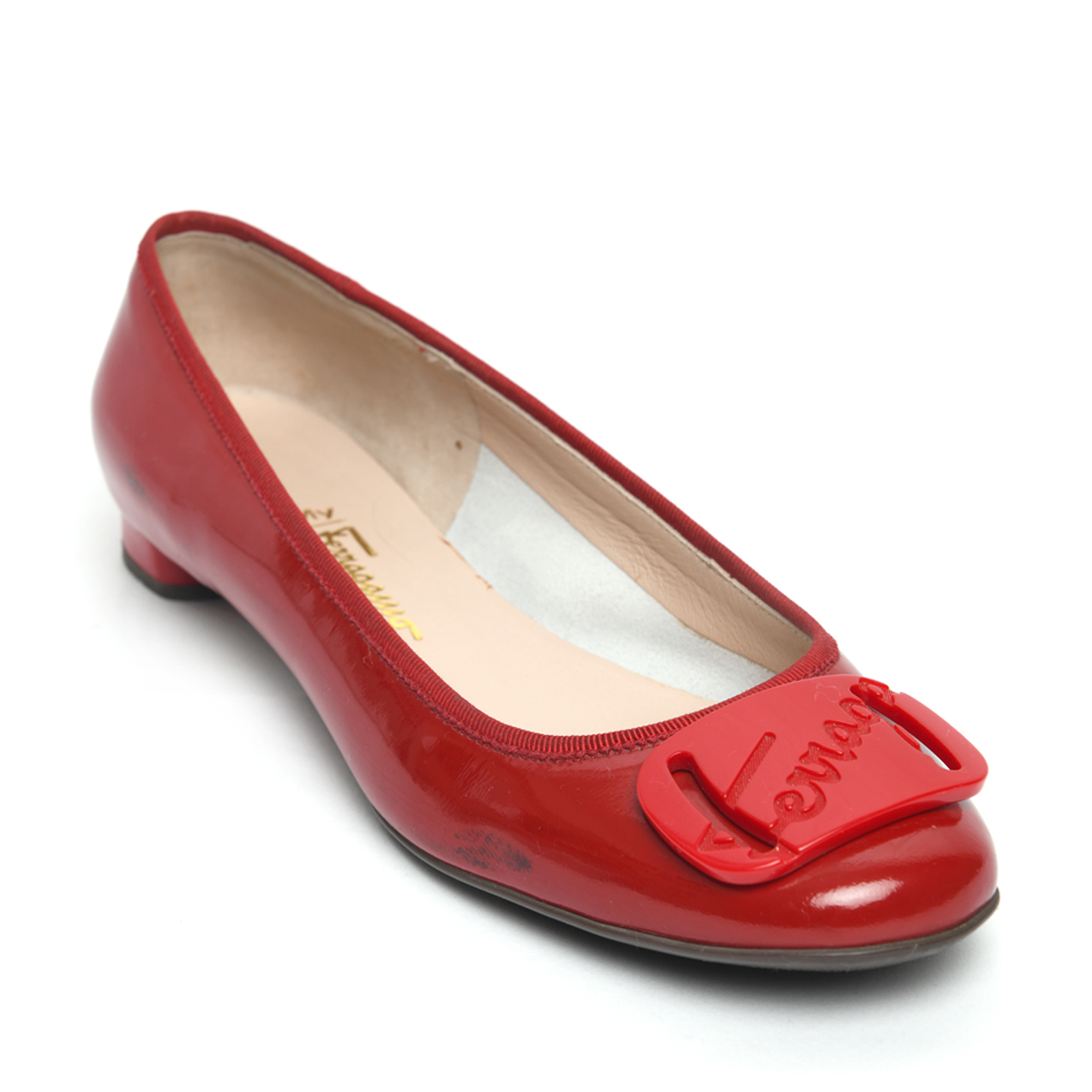 Salvatore Ferragamo Abetella Ballerina Flats in Patent Rosso, Size 37.5 ...