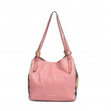 Burberry Pale Orchid Leather and House Check Small Canter Bag
