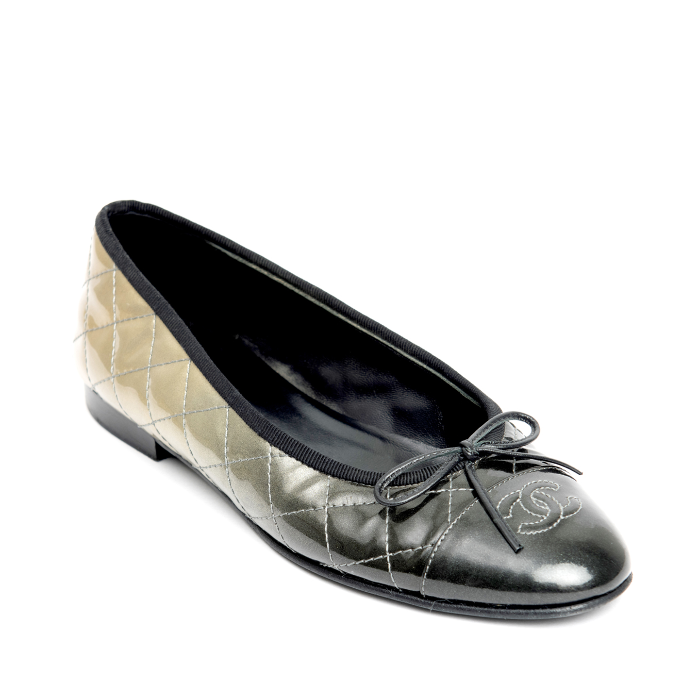 Chanel Black and Grey Ombre Cap-Toe Ballet Flats, Size 38.5