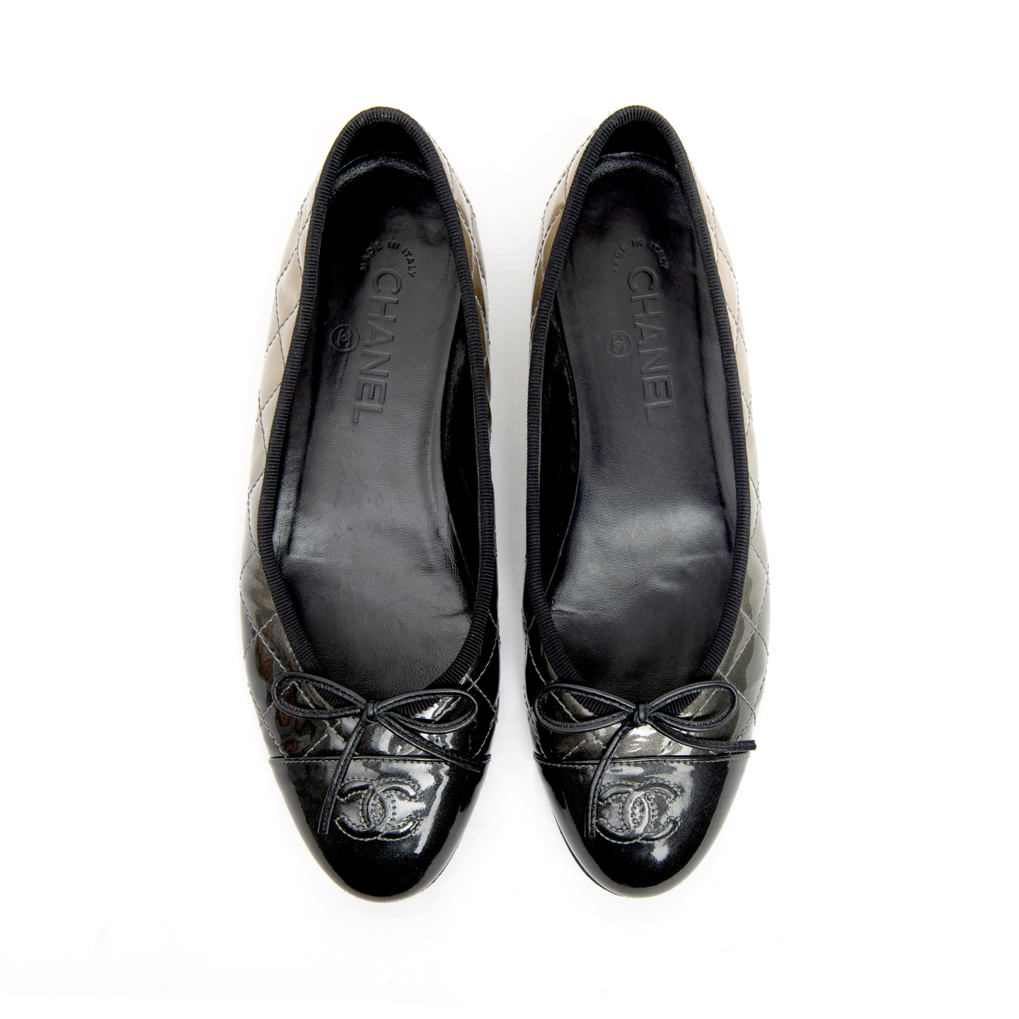 Chanel Black and Grey Ombre Cap-Toe Ballet Flats, Size 38.5 - LabelCentric