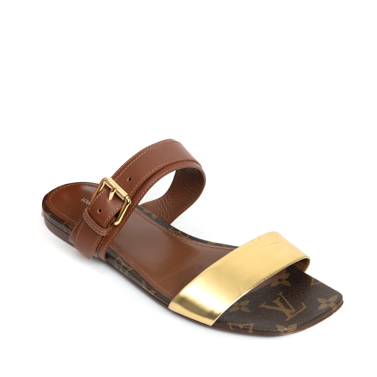Louis Vuitton Monogram Wayside Flat Sandals 37.5 Gold