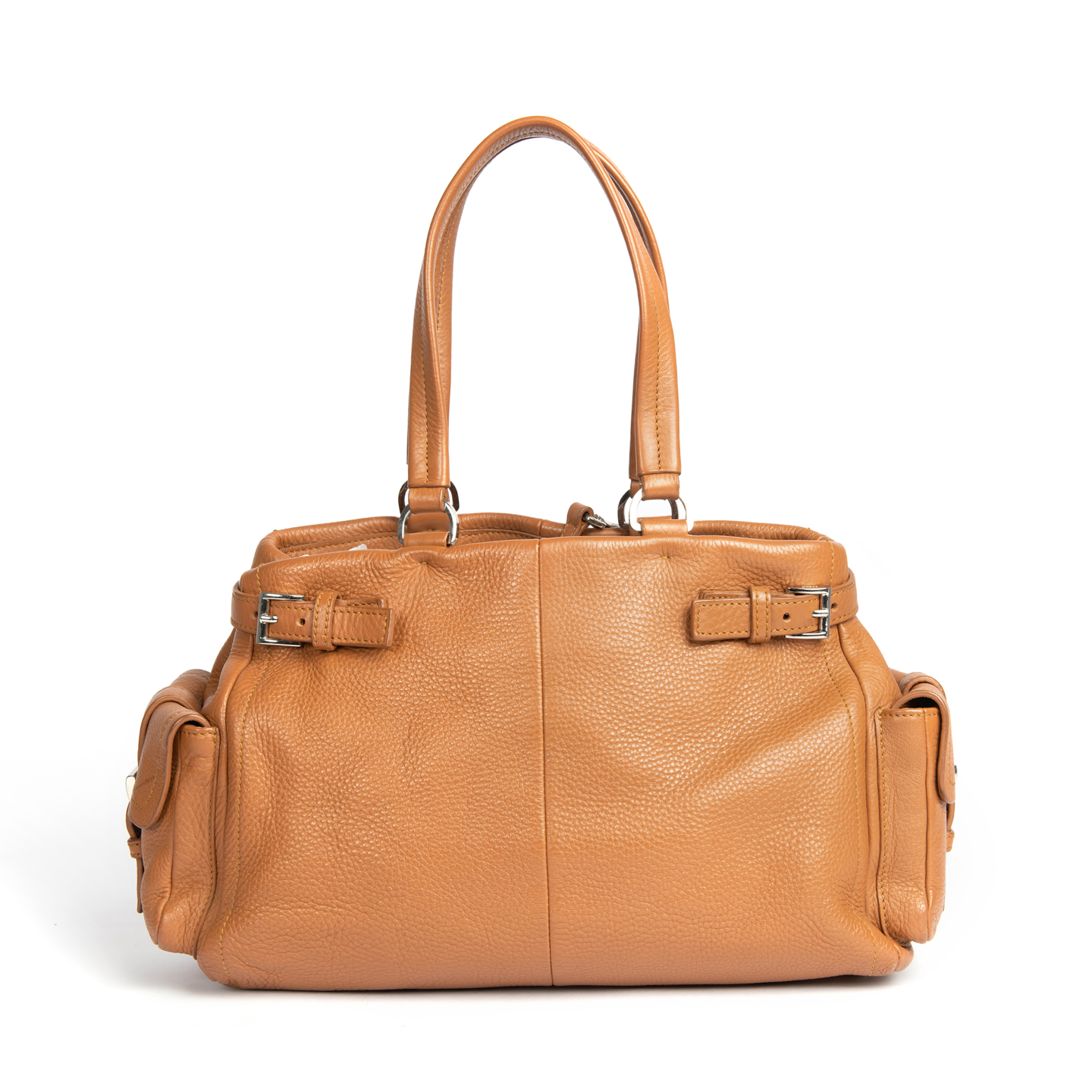 Prada Brown Leather Vitello Daino Shoulder Bag, Camello - LabelCentric