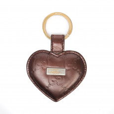 Gucci Guccissima Bronze Leather Heart Keychain 01