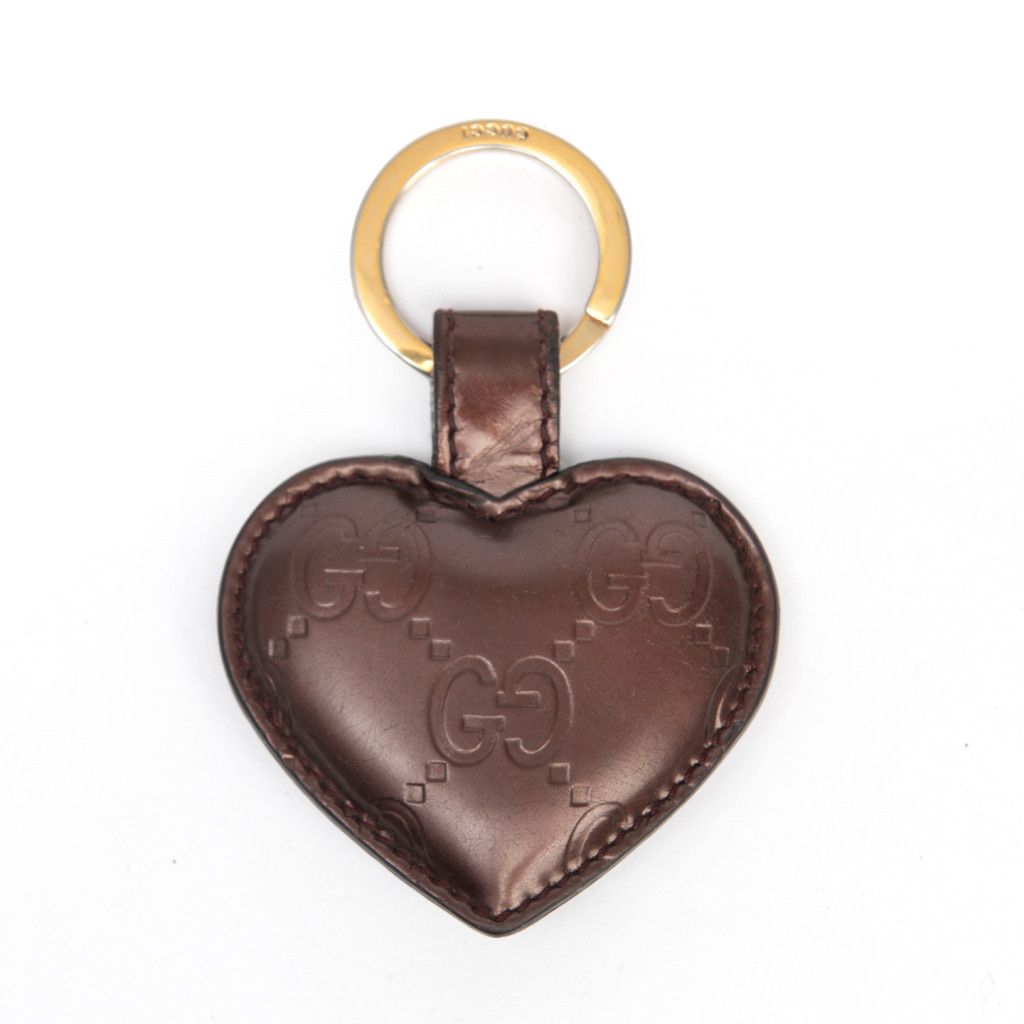 Gucci Guccissima Bronze Leather Heart Keychain LabelCentric