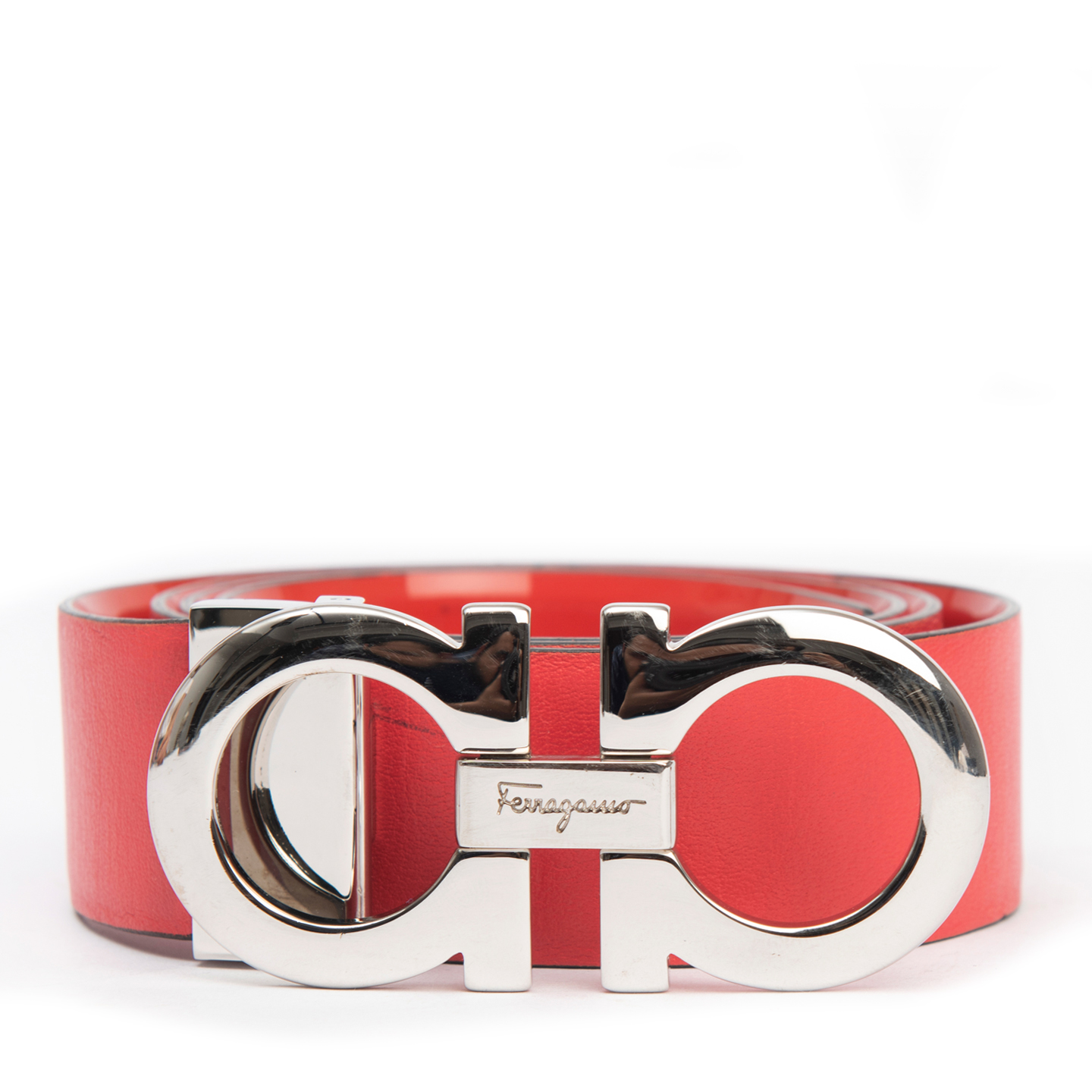 Salvatore Ferragamo Red Leather Belt, Size 34 - LabelCentric