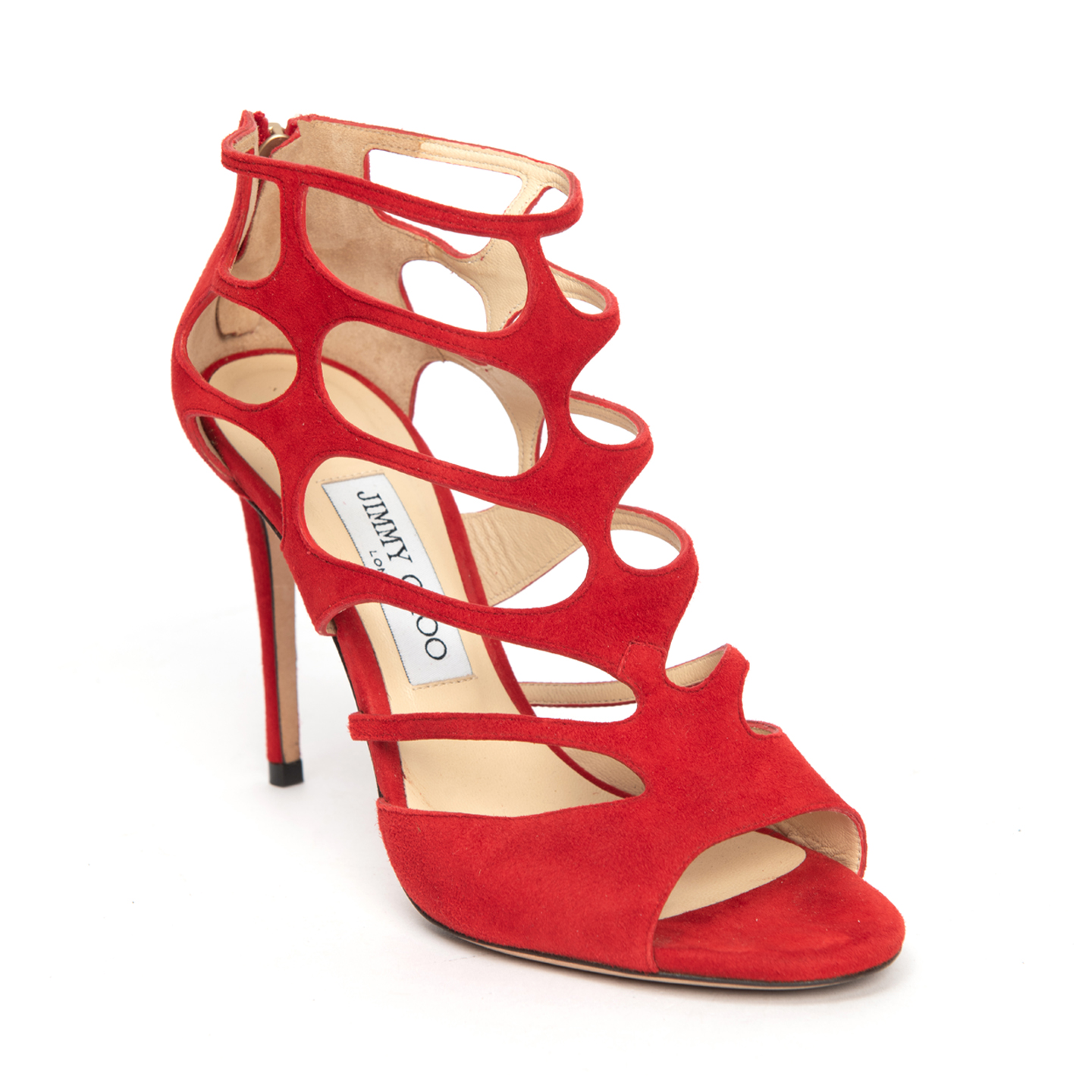 Jimmy Choo Red Suede Leather Ren 100 Sandals, Size 37.5 - LabelCentric
