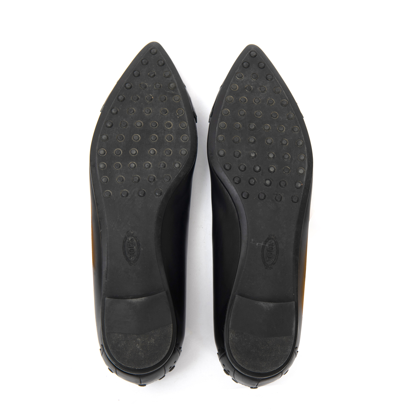 Tod's Black Leather Pointed Toe Ballet Flats, Size 38.5 - LabelCentric