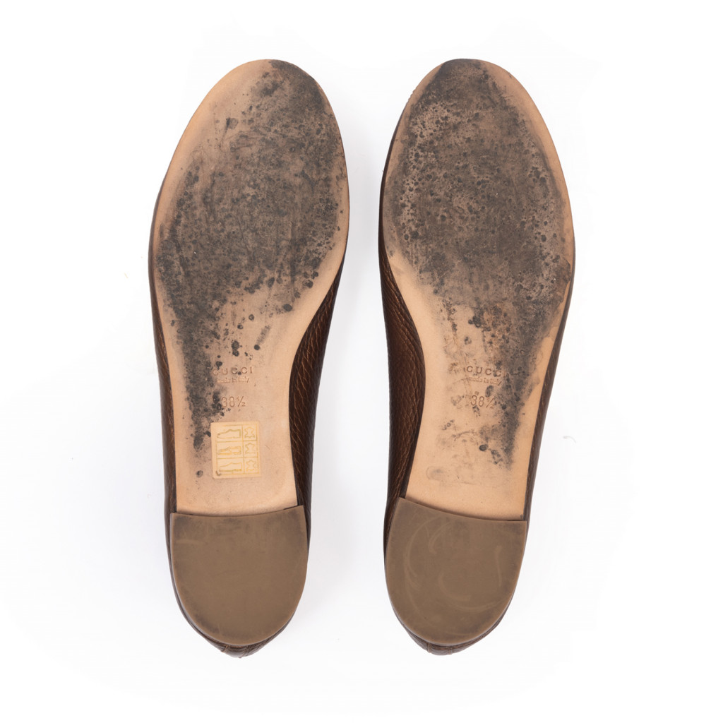 Gucci Bronze Leather GG Interlocking Bow Ballet Flats, Size 38.5 ...