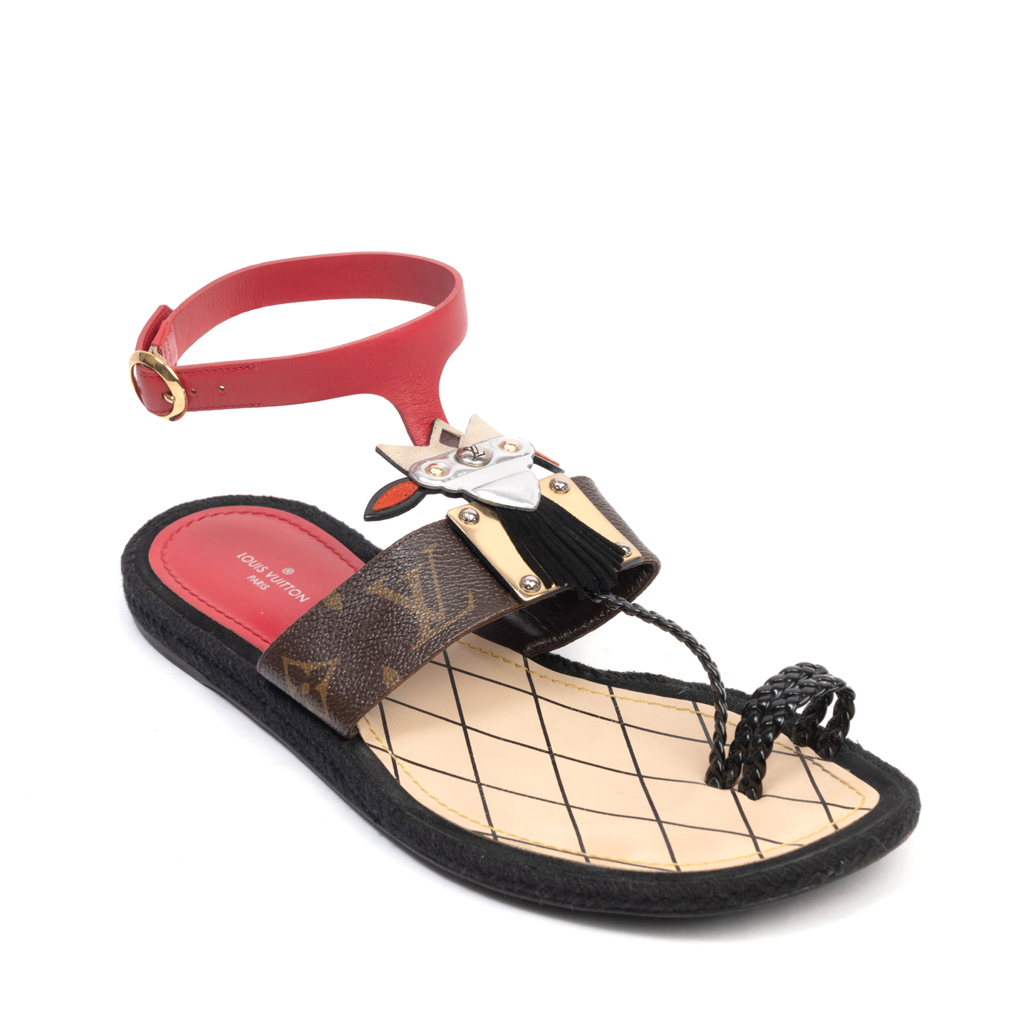 Louis Vuitton Multicolor Patent Leather Strappy Flat Sandals Size