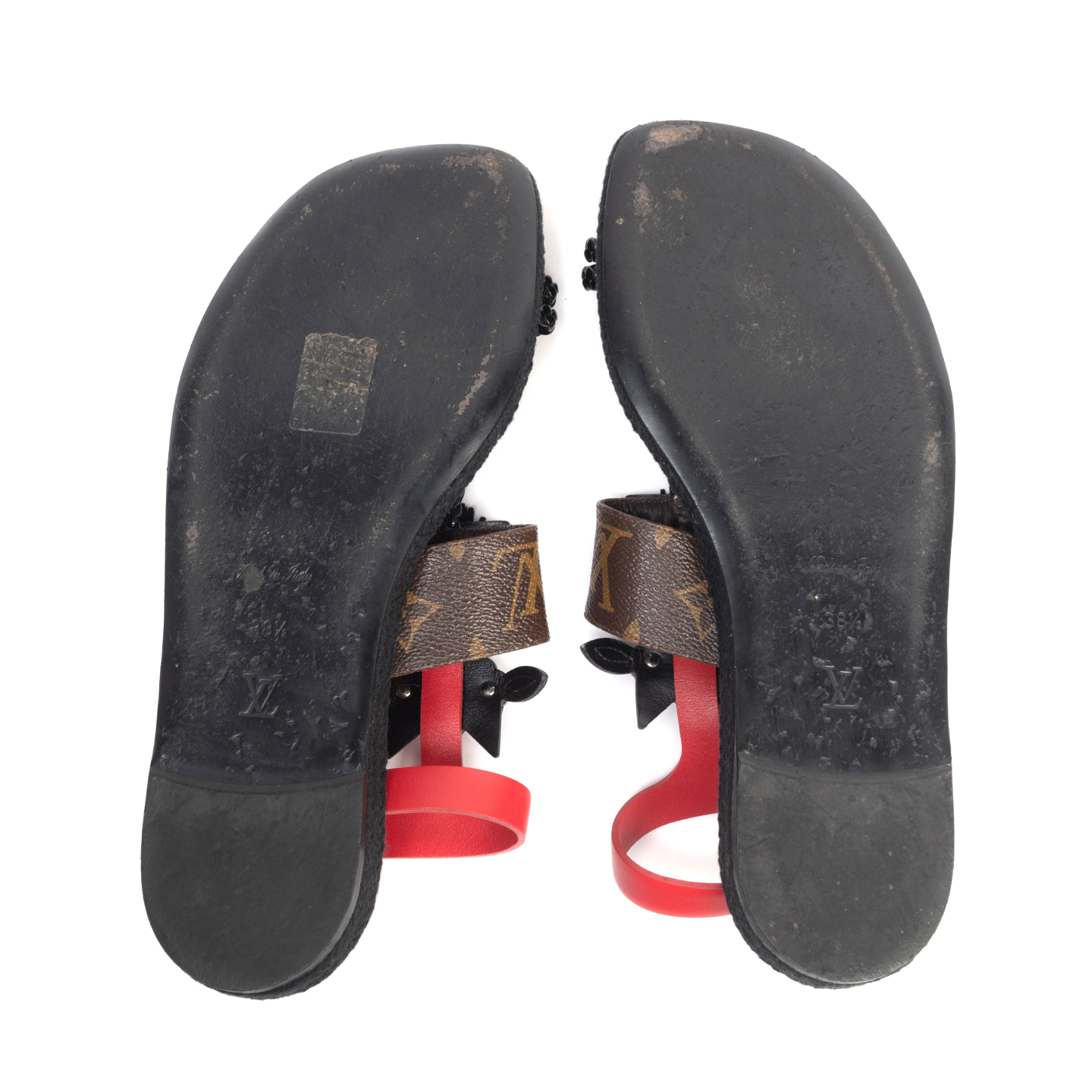 Louis Vuitton Multicolor Patent Leather Ankle Strap Flat Sandals