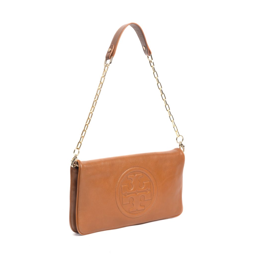 Tory Burch Tan Leather Bombe Reva Shoulder Bag - LabelCentric