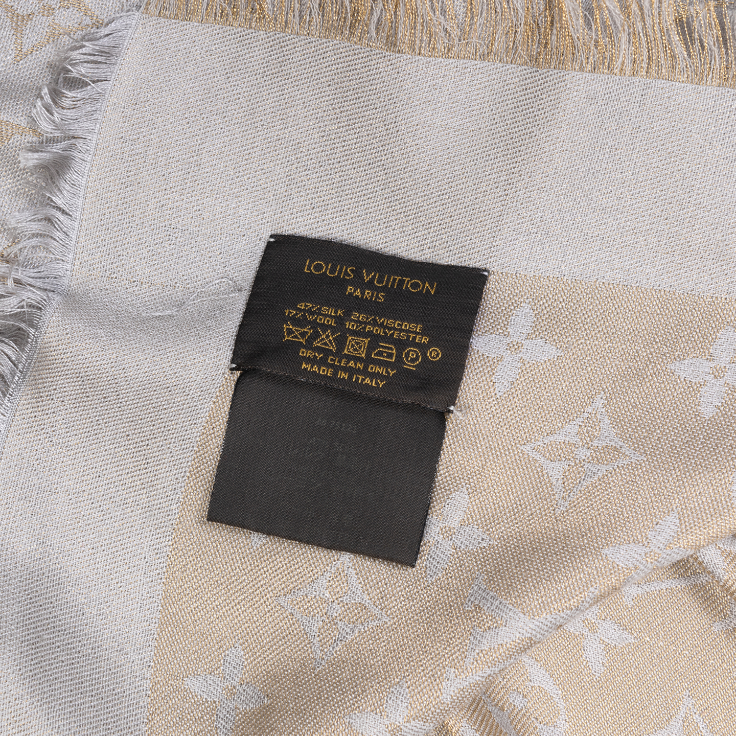 Louis Vuitton charcoal gray monogram shine shawl scarf, Bare