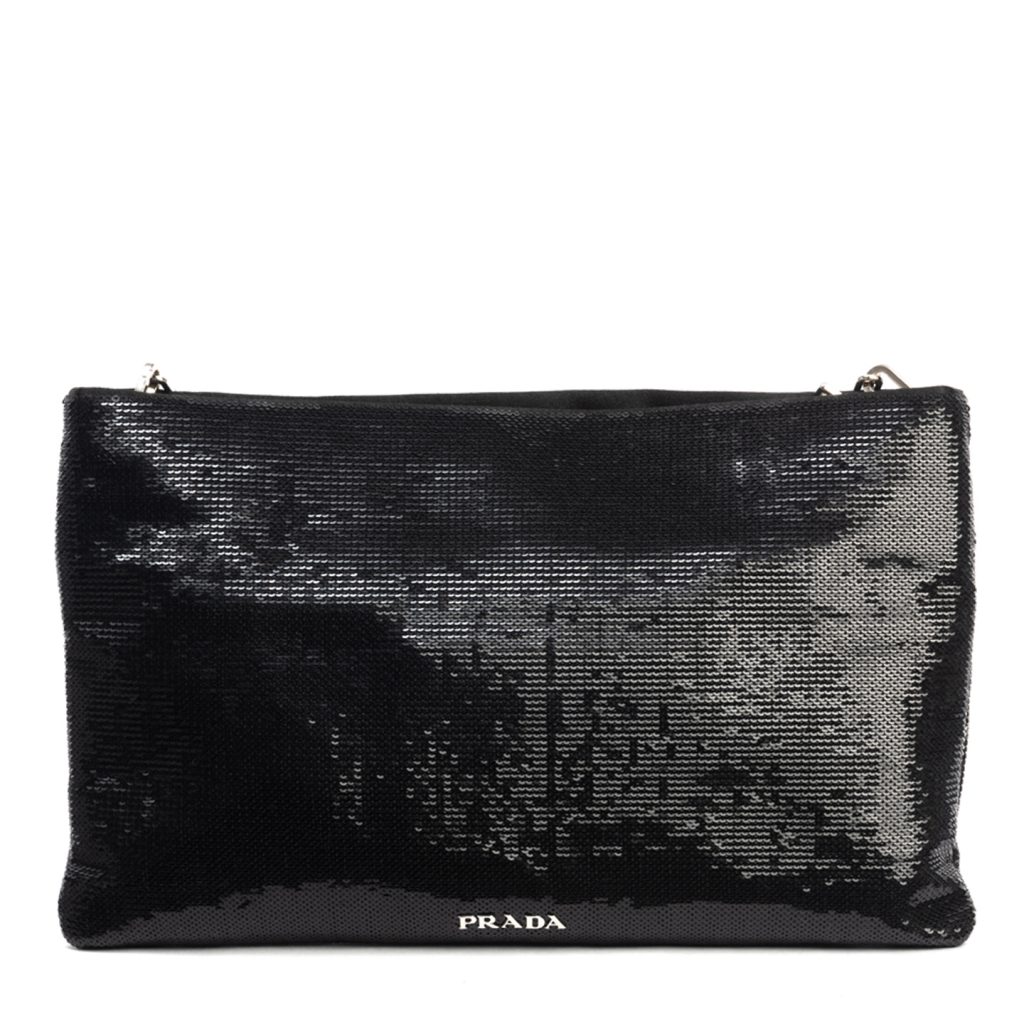 Prada Black Sequin and Swarovski Crystal Teardrop Clutch Bag - LabelCentric