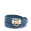Salvatore Ferragamo Gancini Lock Blue Leather Wrap Bracelet (02)