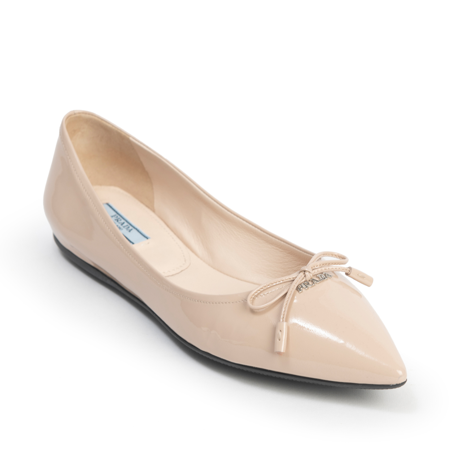 Prada Beige Patent Leather Skimmer Flats, Size 38 - LabelCentric