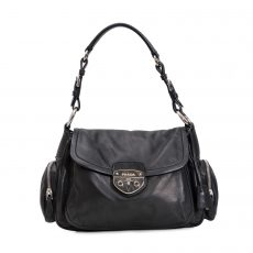Prada Black Leather Foldover Small Shoulder Bag (01)