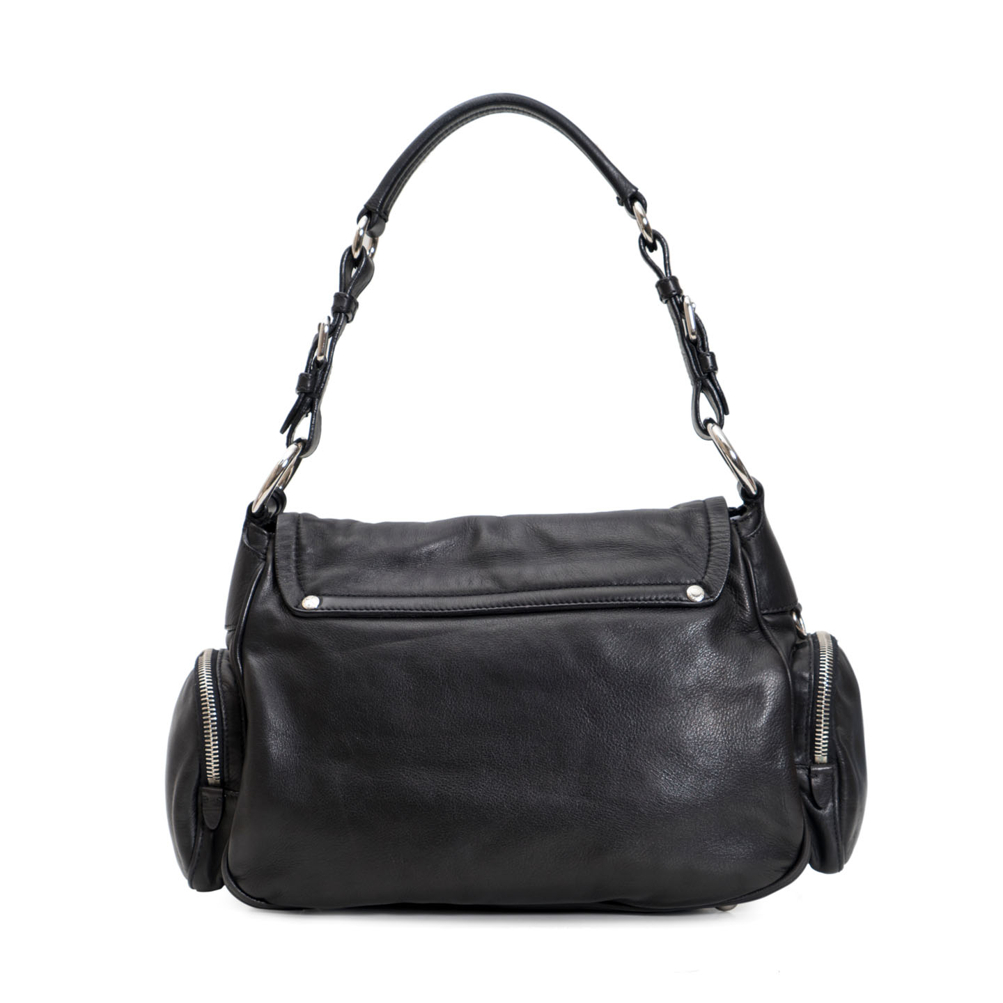 Prada Black Leather Foldover Small Shoulder Bag - LabelCentric