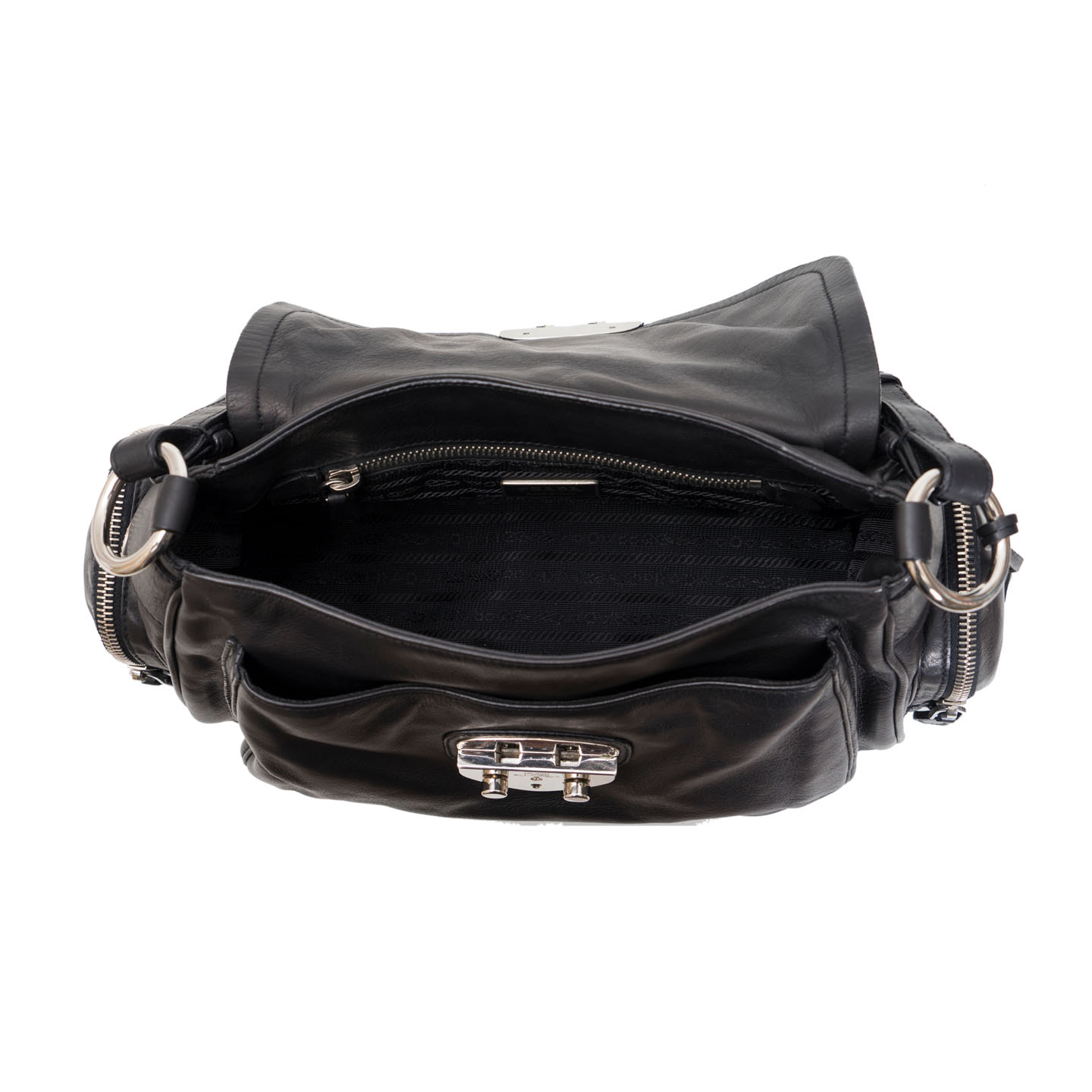 Prada Black Leather Foldover Small Shoulder Bag - LabelCentric