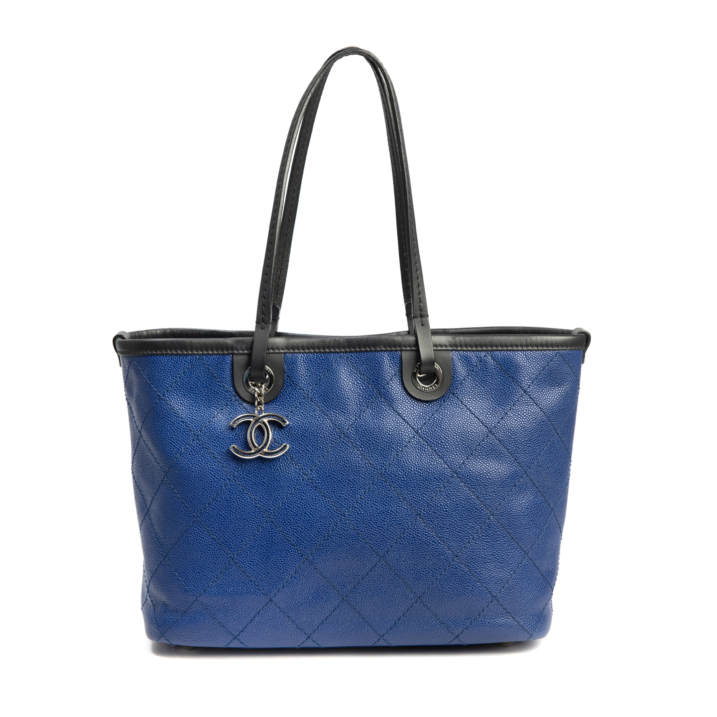 Chanel Blue/Black Caviar Quilted Leather Shopping Fever Tote - LabelCentric