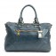 Prada Denim Blue Vitello Shine Leather East:West Bauletto Bag (01)