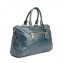 Prada Denim Blue Vitello Shine Leather East:West Bauletto Bag (03)