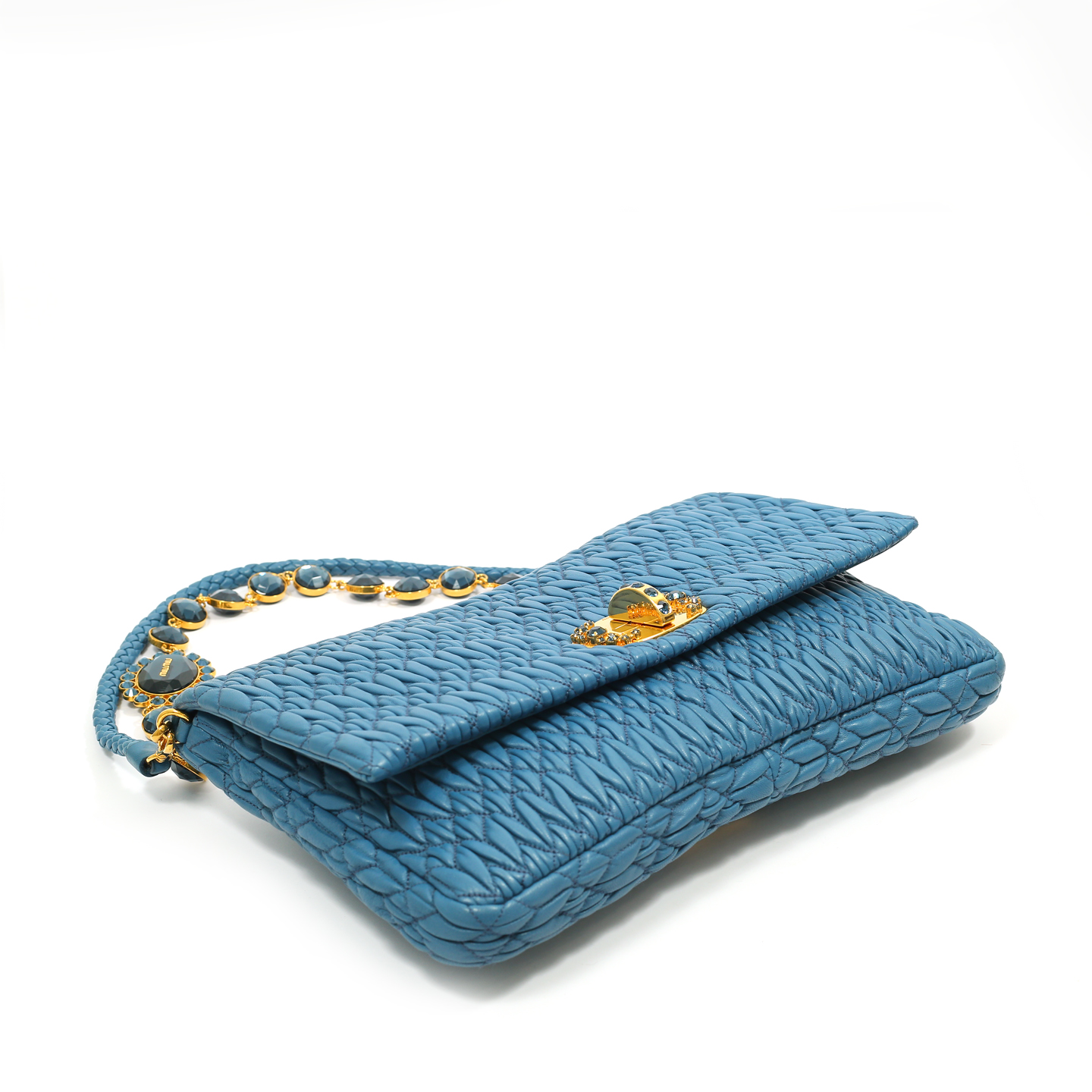 Miu Miu Blue Crystals Matelasse Shoulder Bag Leather ref.118816 - Joli  Closet