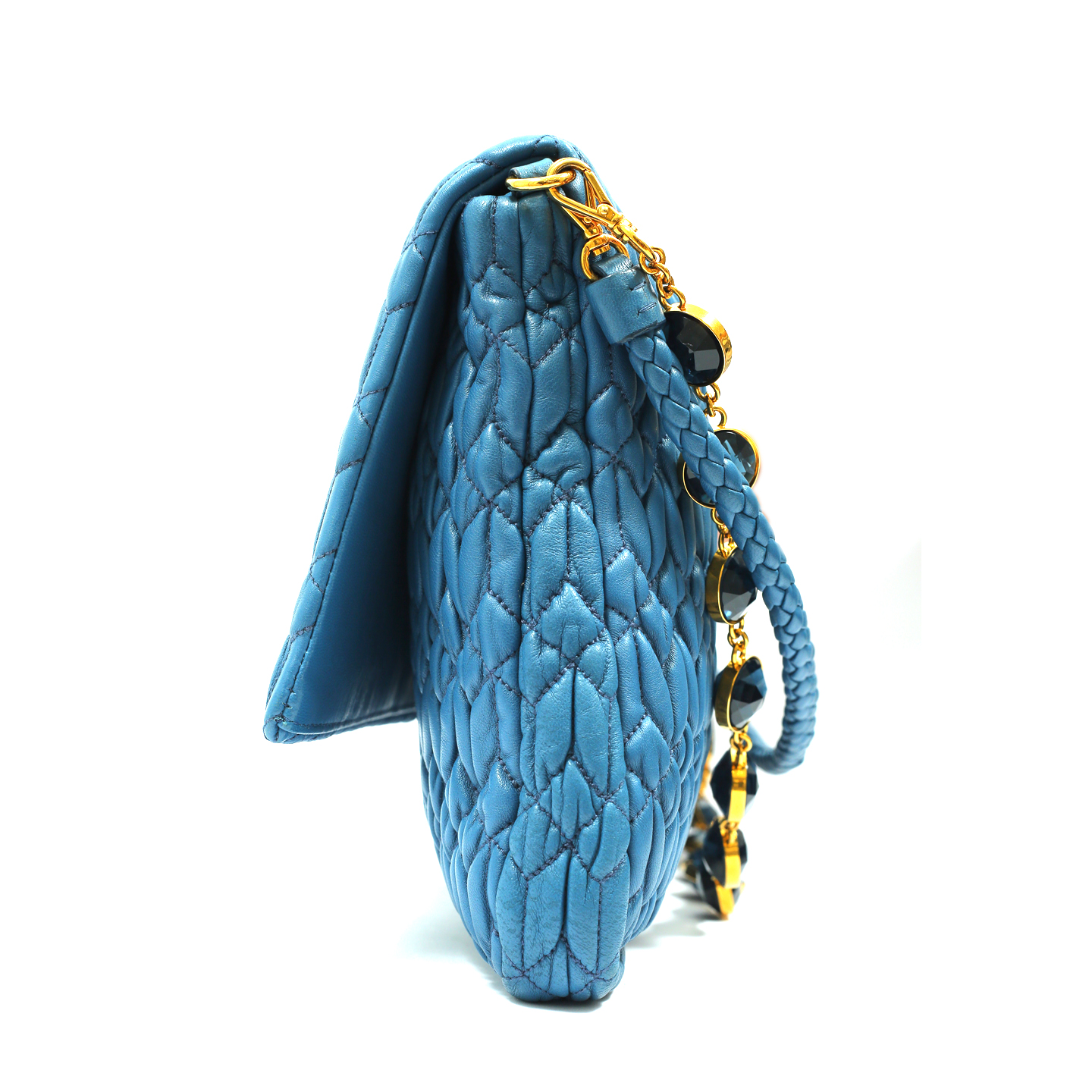 Miu Miu Matelassé Rhinestone-Strap Shoulder Bag - Blue for Women