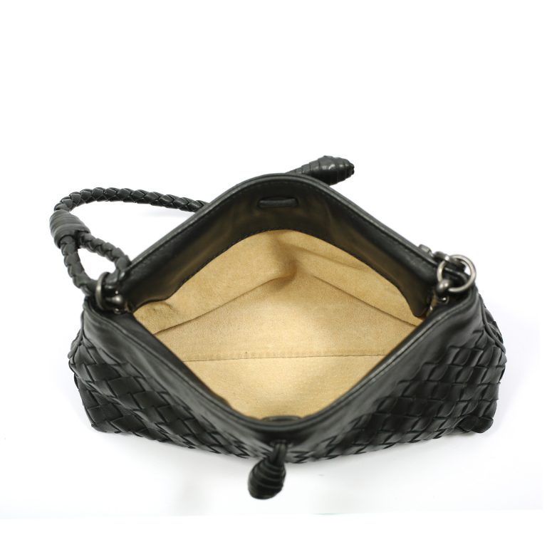 Bottega Veneta Black Intrecciato Woven Leather Frame Pochette Bag ...