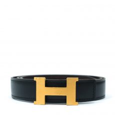 Hermes 24mm Box Togo Leather Brushed Gold Plated Constance H Belt (01)