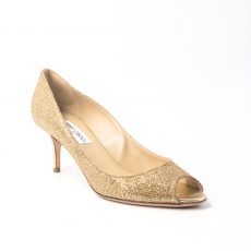 Jimmy Choo Gold Glitter Leather 'Isabel' Peep Toe Pumps
