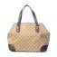 Gucci Beige:Brown GG Canvas and Leather Medium Web Dressage Tote (01)