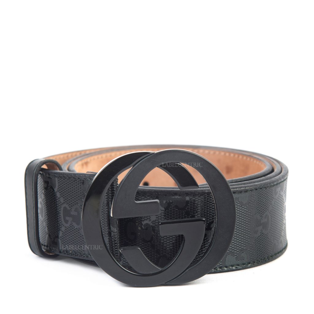Gucci Unisex Black GG Imprime Interlocking G Belt, Size 34 - LabelCentric
