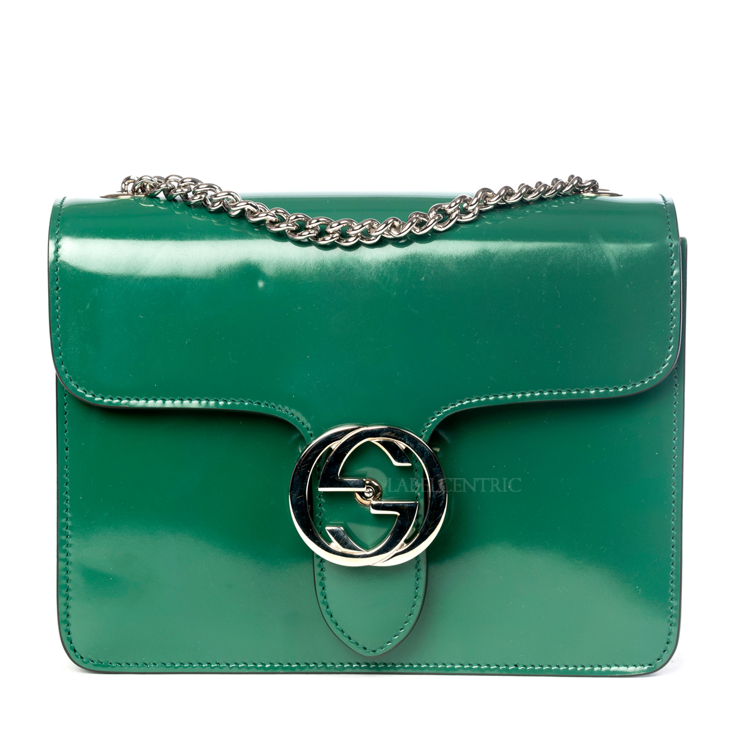 Gucci Green Polished Calfskin Leather Interlocking G Shoulder Bag ...