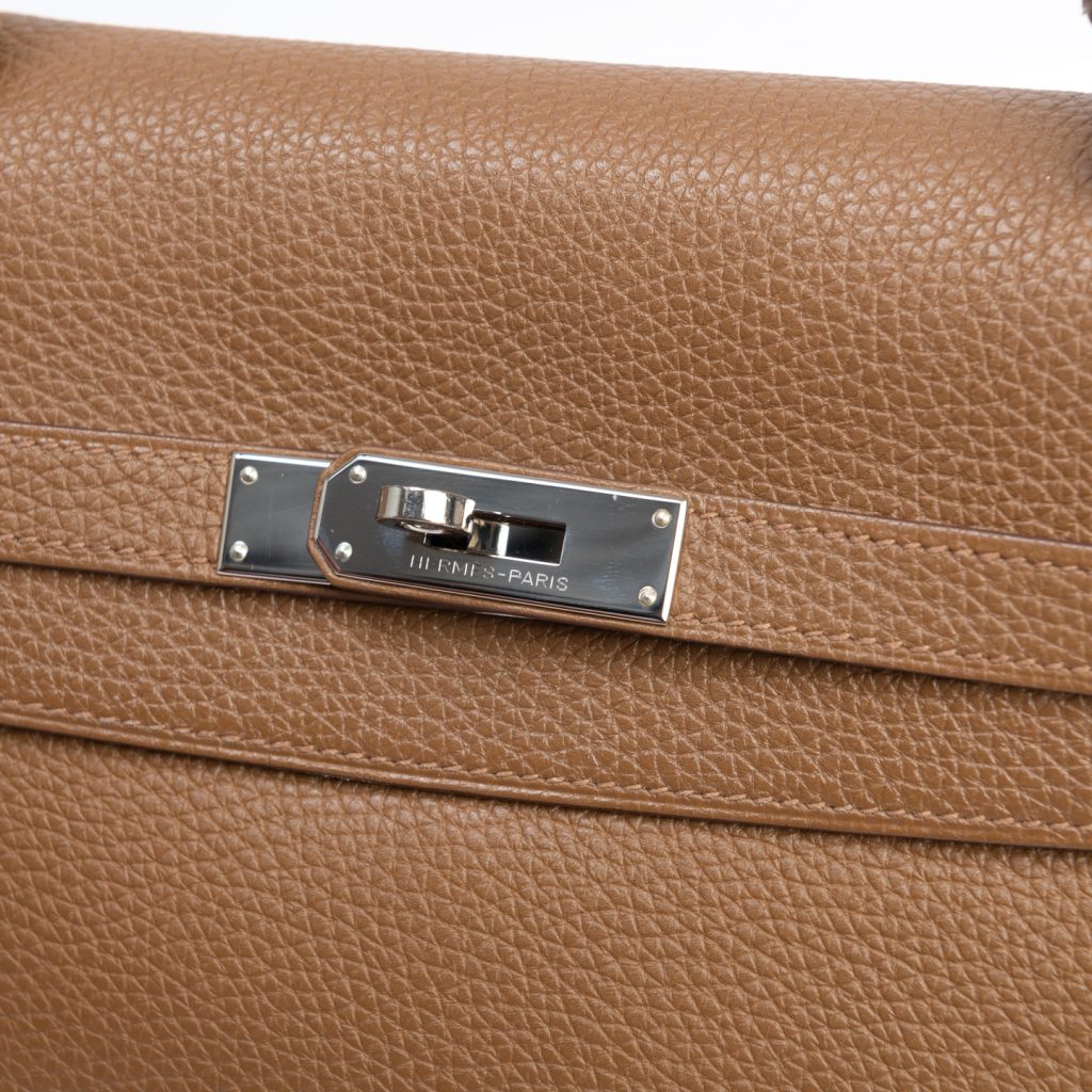 Hermes Kelly bag 28 Retourne Gold Togo leather Silver hardware