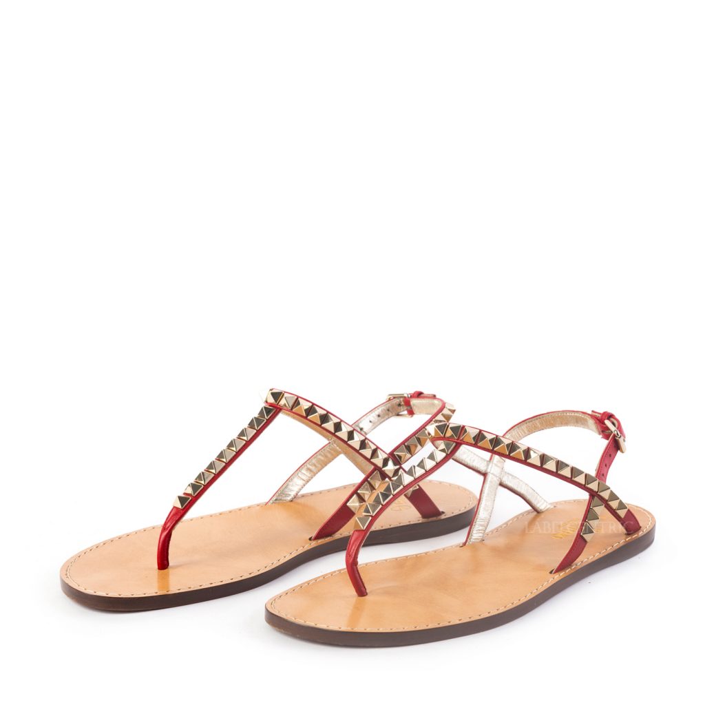 Valentino Rockstud No Limit Red Thong Sandals, Size 36 - LabelCentric