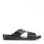 Versace Black Ostrich Leather Flat Sandals (01)
