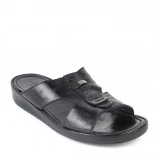 Versace Black Ostrich Leather Flat Sandals