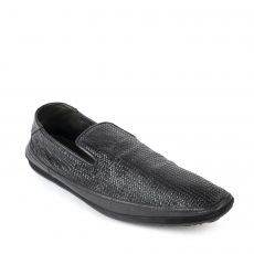 Versace Black Woven Leather Slip On Loafers