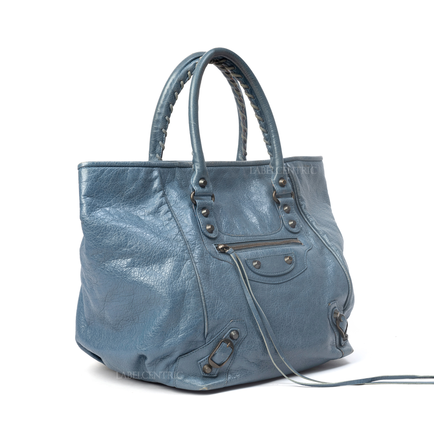 Balenciaga Blue Lambskin Leather Tote - LabelCentric