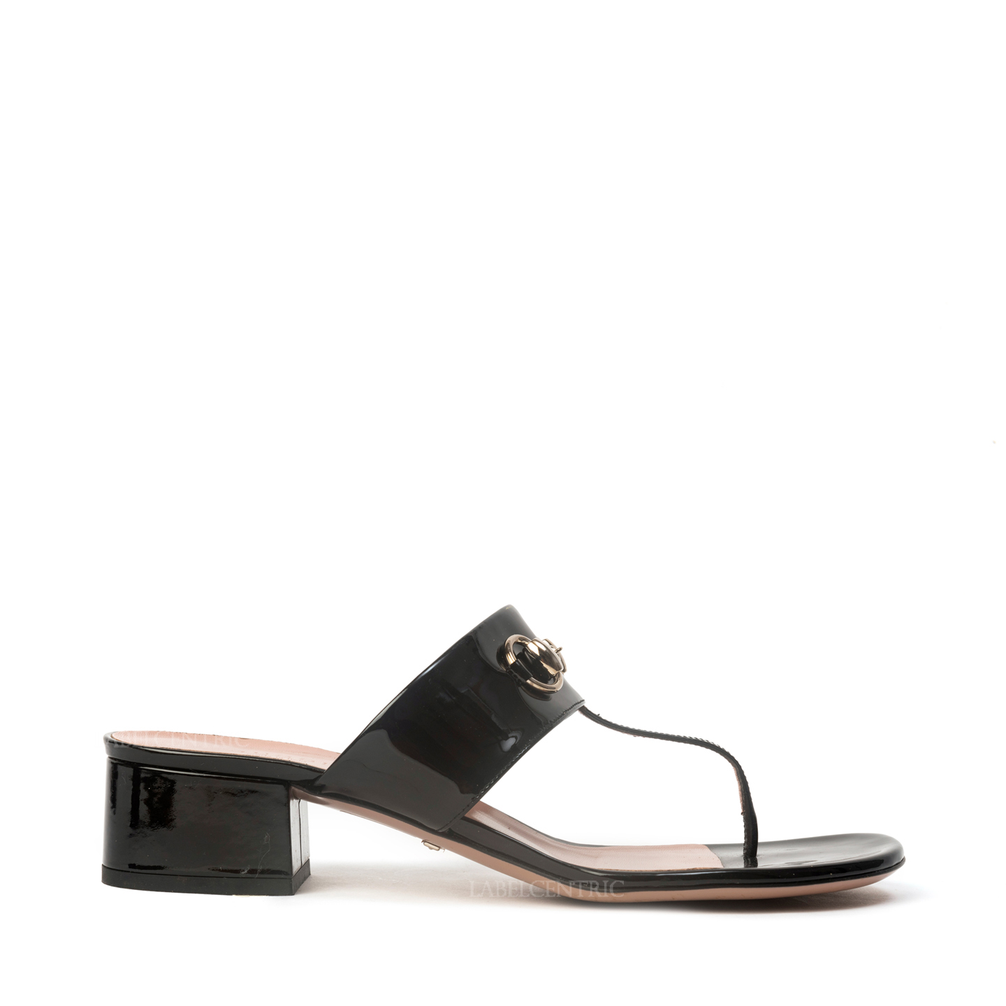 Gucci Black Liliane Patent Horsebit Thong Sandal, Size 39 - LabelCentric