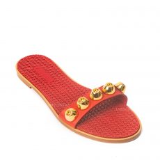 Miu Miu Red Leather Studded Slide Sandals