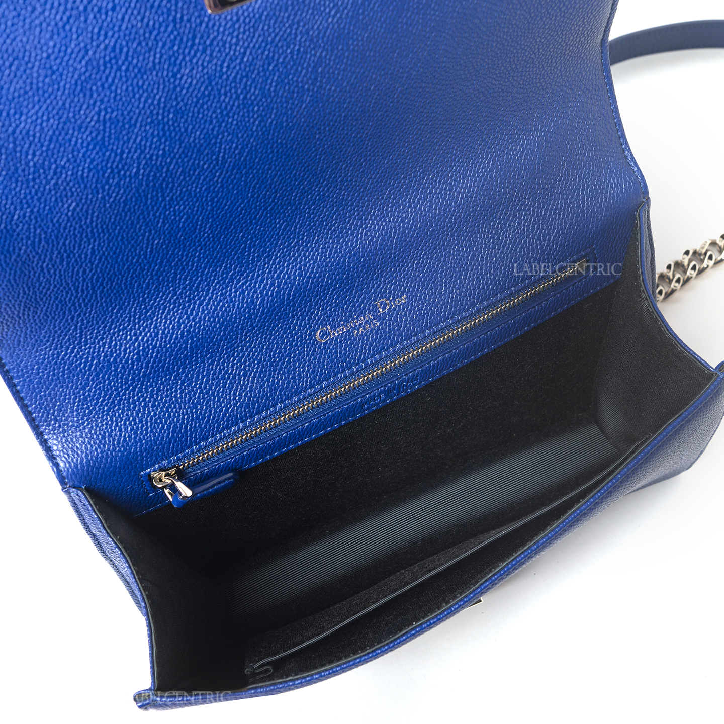 Christian Dior Blue Grained Leather Diorama Medium Flap Bag - LabelCentric